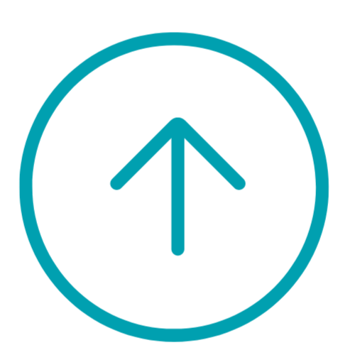 Blue upward arrow icon on a white background