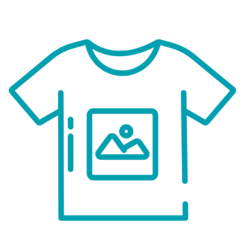 Outline of a t-shirt with a square design on a white background